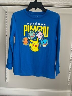 Pokemon Pikachu Blue Long Sleeve Lightweight Tee with Starter Crew